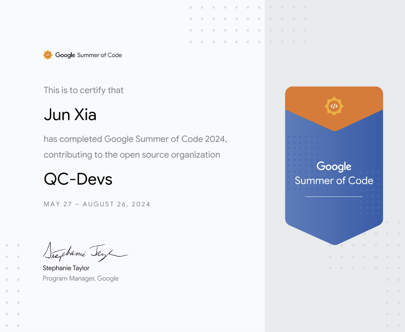 GSoC Completion Certificate